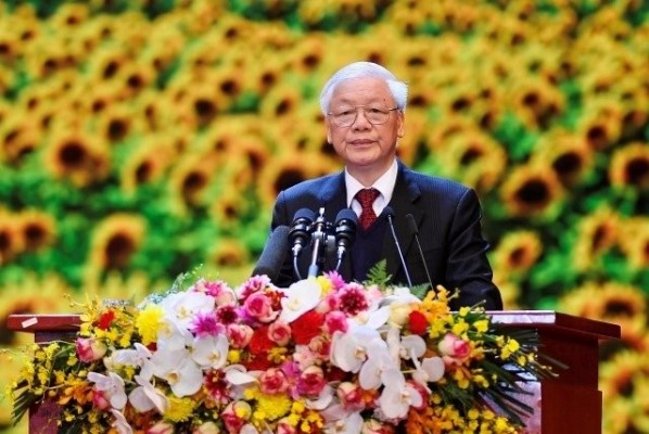 Tổng Bí thư, Chủ tịch nước Nguyễn Phú Trọng đọc diễn văn khai mạc lễ kỷ niệm.