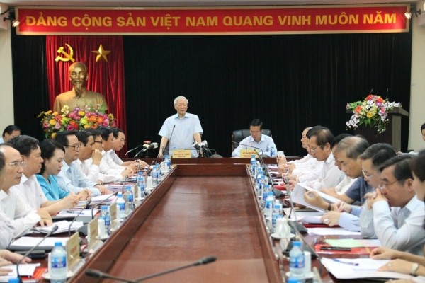 Tổng Bí thư Nguyễn Phú Trọng làm việc với Ban Tuyên giáo Trung ương ngày 1-8-2018. Ảnh Tuyengiao.vn