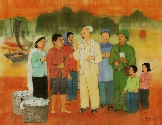 Bác Hồ thăm đảo Tuần Châu, tỉnh Quảng Ninh (Tranh của họa sĩ Đào Thế Am) _Nguồn: Cục Mỹ thuật, Nhiếp ảnh và Triển lãm
