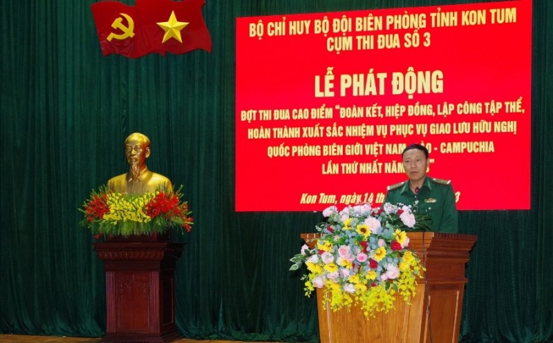 Đại tá Lê Minh Chính, Bí thư Đảng uỷ, Chính uỷ BĐBP tỉnh phát biểu tại Lễ phát động