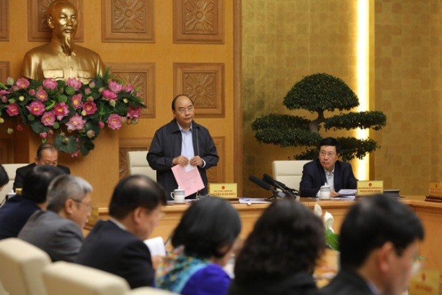 Thủ tướng Chính phủ Nguyễn Xuân Phúc tại cuộc họp Thường trực Chính phủ chiều ngày 24-02-2020 để nghe Ban Chỉ đạo quốc gia về phòng chống dịch COVID-19. Nguồn: Internet