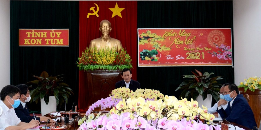 Đồng chí Bí thư Tỉnh ủy Dương Văn Trang phát biểu kết luận họp đầu Xuân Tân Sửu 2021. Ảnh: MT