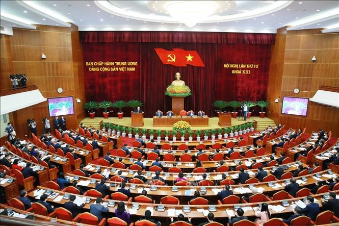 Toàn cảnh Hội nghị lần thứ tư Ban Chấp hành Trung ương Đảng Cộng sản Việt Nam khóa XIII, sáng 4/10/2021. Ảnh: Phương Hoa/TTXVN