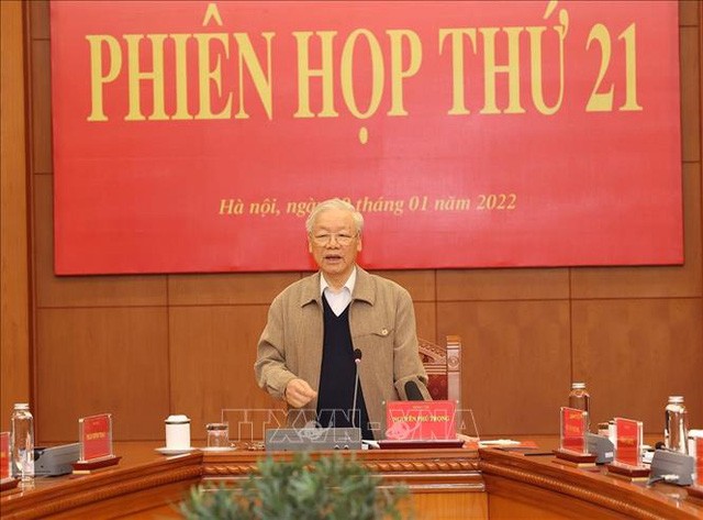Tổng Bí thư Nguyễn Phú Trọng, Trưởng Ban Chỉ đạo Trung ương về phòng, chống tham nhũng, tiêu cực kết luận phiên họp thứ 21 của Ban Chỉ đạo. Ảnh: TTXVN