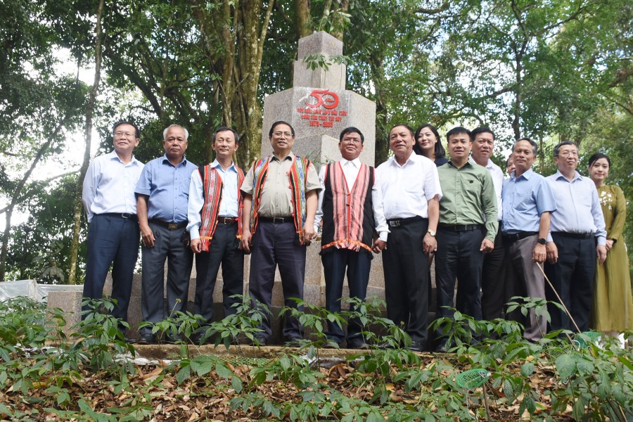 Thủ tướng cùng Đoàn công tác của Chính phủ và các đồng chí lãnh đạo tỉnh thăm vườn sâm Ngọc Linh. Ảnh: VP