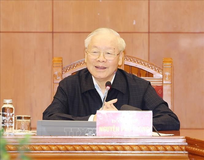 Tổng Bí thư Nguyễn Phú Trọng phát biểu kết luận phiên họp. Ảnh: Trí Dũng/TTXVN